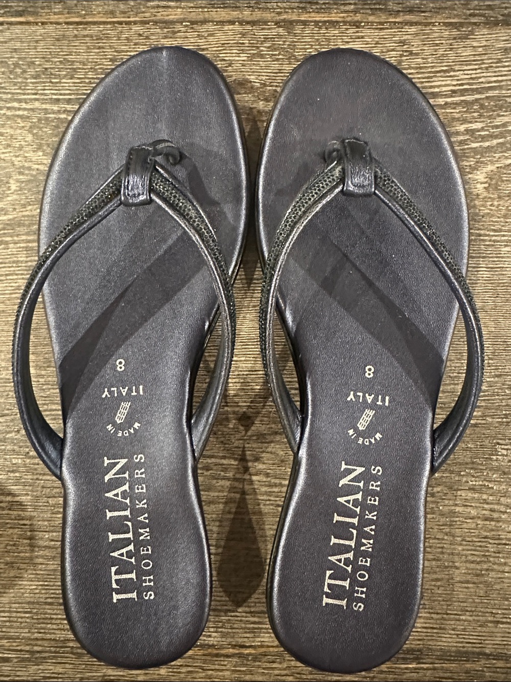 Italian Shoemakers Navy Leather Thong Sandals